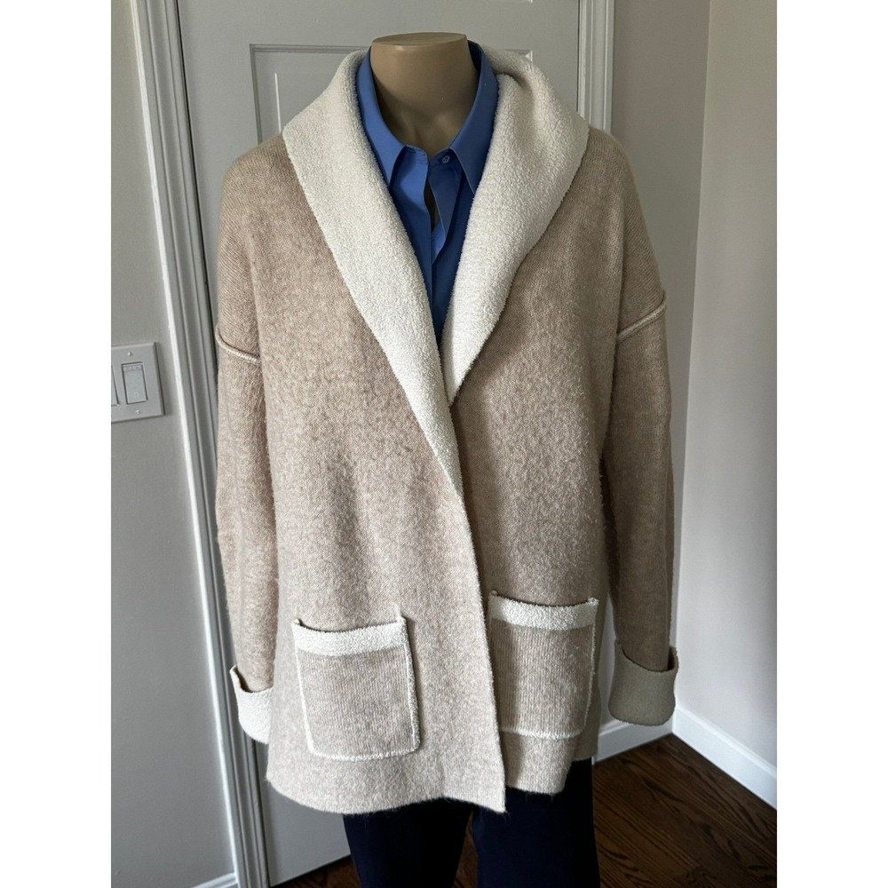 Aspen Womens XL Tan Cream Colorblock Open Front Shawl Collar Cardigan Sweater